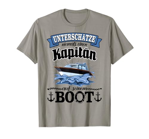 Sportboot Yacht Rettungsring Schiff Geschenkidee Motorboot Kapitän Geschenk Männer Unterschätze Spruch Boot T-Shirt Grau S V-Ausschnitt Klassisch Pullover Kurzarm von Sportboot Yacht Rettungsring Schiff Geschenkidee
