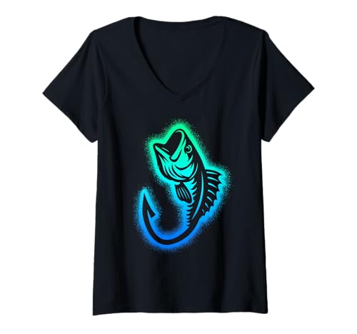Damen Angeln Fischer Kinder Jungen Herren Angler T-Shirt mit V-Ausschnitt von Sportfischer Angelurlaub Fische fangen Designs