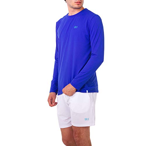 Sportkind Jungen & Herren Tennis, Fitness, Sport Longsleeve Shirt mit Rundhalsausschnitt, atmungsaktiv, UV-Schutz UPF 50+, Kobaltblau, Gr. M von Sportkind