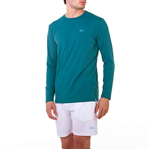 Sportkind Jungen & Herren Tennis, Fitness, Sport Longsleeve Shirt mit Rundhalsausschnitt, atmungsaktiv, UV-Schutz UPF 50+, Petrol grün, Gr. 152 von Sportkind