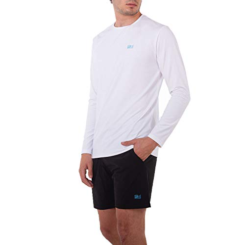 Sportkind Jungen & Herren Tennis, Fitness, Sport Longsleeve Shirt mit Rundhalsausschnitt, atmungsaktiv, UV-Schutz UPF 50+, Weiss, Gr. L von Sportkind