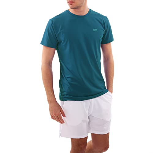Sportkind Jungen & Herren Tennis, Running, Fitness Rundhals T-Shirt, atmungsaktiv, UV-Schutz UPF 50+, Kurzarm, Petrol grün, Gr. 128 von Sportkind