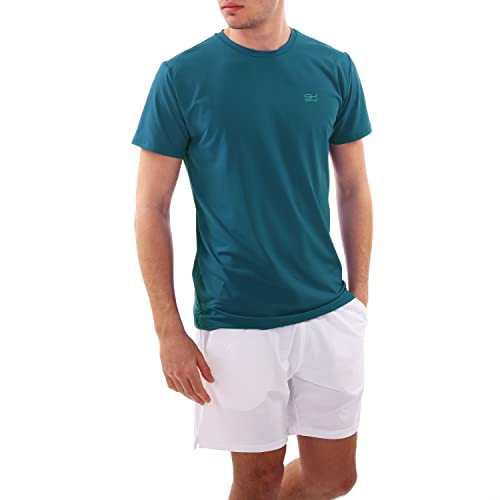 Sportkind Jungen & Herren Tennis, Running, Fitness Rundhals T-Shirt, atmungsaktiv, UV-Schutz UPF 50+, Kurzarm, Petrol grün, Gr. 140 von Sportkind