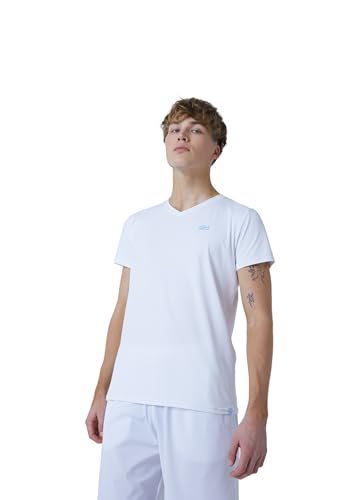 Sportkind Jungen & Herren Tennis, Running, Fitness T-Shirt V-Ausschnitt, atmungsaktiv, UV-Schutz UPF 50+, Kurzarm, weiß, Gr. XXXL von Sportkind