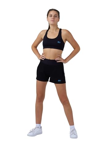 Sportkind Mädchen & Damen 2-in-1 Tennis Shorts mit Ballhalter, Innenhose & Taschen, atmungsaktiv, schwarz, Gr. XXL von Sportkind