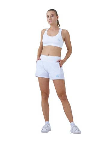 Sportkind Mädchen & Damen 2-in-1 Tennis Shorts mit Ballhalter, Innenhose & Taschen, atmungsaktiv, weiß, Gr. 140 von Sportkind