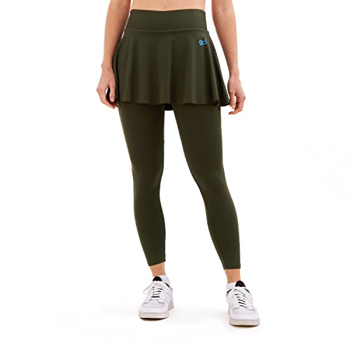 Sportkind Mädchen & Damen 2-in-1 Tennisrock mit Ballgürtel & knöchellanger Leggings, atmungsaktiv, UV-Schutz, Khaki, Gr. XL von Sportkind