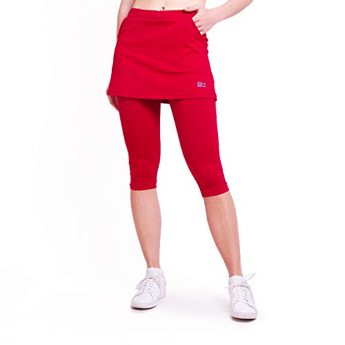 Sportkind Mädchen & Damen 2-in-1 Tennisrock mit Taschen & 3/4 Capri Leggings, Laufrock, Yogahose mit Rock, Sport Skapri, Bordeaux rot, Gr. 140 von Sportkind