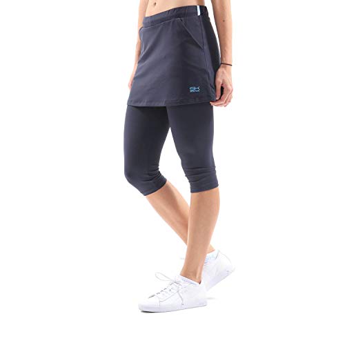 Sportkind Mädchen & Damen 2-in-1 Tennisrock mit Taschen & 3/4 Capri Leggings, Laufrock, Yogahose mit Rock, Sport Skapri, Navy blau, Gr. 128 von Sportkind