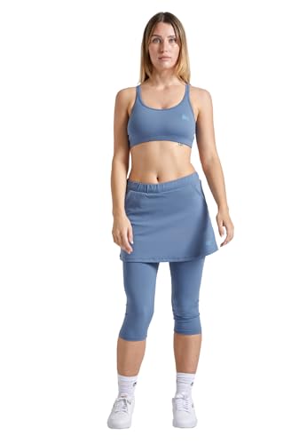 Sportkind Mädchen & Damen 2-in-1 Tennisrock mit Taschen & 3/4 Capri Leggings, Laufrock, Yogahose mit Rock, Sport Skapri, grau blau, Gr. 164 von Sportkind