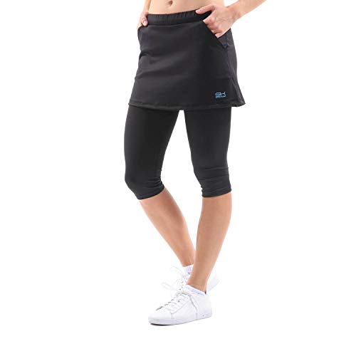 Sportkind Mädchen & Damen 2-in-1 Tennisrock mit Taschen & 3/4 Capri Leggings, Laufrock, Yogahose mit Rock, Sport Skapri, schwarz, Gr. 122 von Sportkind