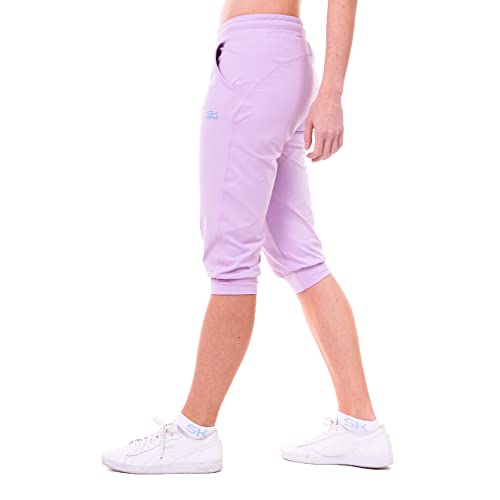 Sportkind Mädchen & Damen 3/4 Jogginghose mit Bündchen & Taschen, atmungsaktive Sport Caprihose ideal für Yoga, Tennis, Fitness, Flieder, Gr. XL von Sportkind