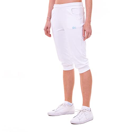 Sportkind Mädchen & Damen 3/4 Jogginghose mit Bündchen & Taschen, atmungsaktive Sport Caprihose ideal für Yoga, Tennis, Fitness, weiß, Gr. S von Sportkind