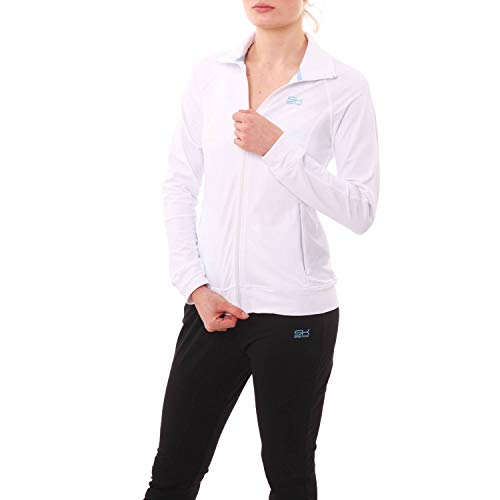 Sportkind Mädchen & Damen Fitness, Sport, Tennisjacke ohne Kapuze mit Taschen, atmungsaktiv, weiß, Gr. 158 von Sportkind