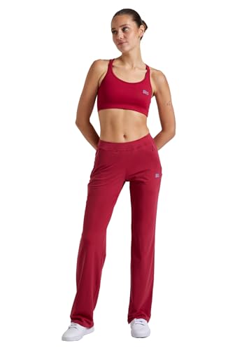 Sportkind Mädchen & Damen Fitness, Sport Tennishose lang mit tiefen Taschen, atmungsaktiv, Bordeaux rot, Gr. S von Sportkind