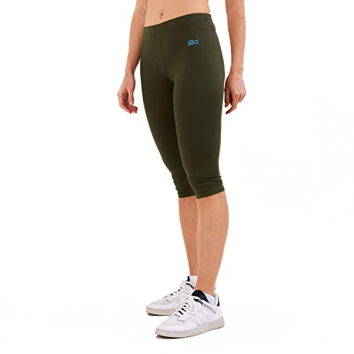 Sportkind Mädchen & Damen Fitness, Yoga, Sport 3/4 Capri Leggings, Mid Waist, Blickdicht, atmungsaktiv, Khaki, Gr. XL von Sportkind