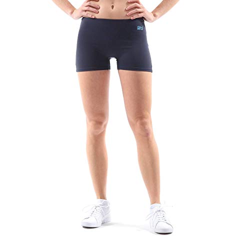 Sportkind Mädchen & Damen Kurze Sport Shorts, Turnhose, Gymnastikhose, Laufshorts, atmungsaktiv, Navy blau, Gr. L von Sportkind