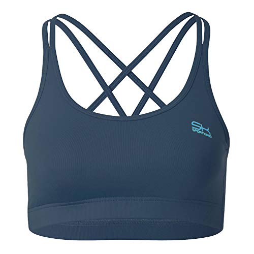 Sportkind Mädchen & Damen Sport, Tennis, Fitness BH gekreuzte Träger mittlerer Halt, Navy blau, Gr. XXL von Sportkind