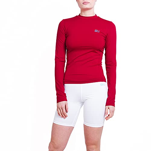 Sportkind Mädchen & Damen Sport Langarm Funktionsshirt mit Daumenloch, Laufshirt, UV-Schutz, atmungsaktiv, Bordeaux rot, Gr. M von Sportkind