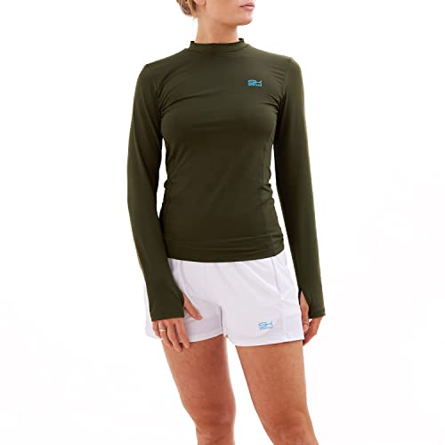 Sportkind Mädchen & Damen Sport Langarm Funktionsshirt mit Daumenloch, Laufshirt, UV-Schutz, atmungsaktiv, Khaki, Gr. L von Sportkind