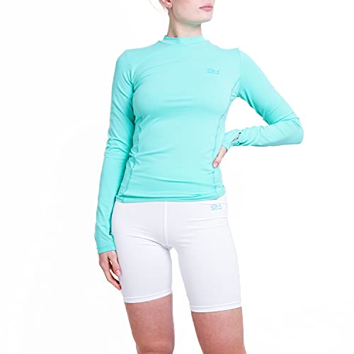 Sportkind Mädchen & Damen Sport Langarm Funktionsshirt mit Daumenloch, Laufshirt, UV-Schutz, atmungsaktiv, Mint, Gr. 164 von Sportkind