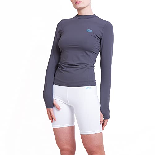 Sportkind Mädchen & Damen Sport Langarm Funktionsshirt mit Daumenloch, Laufshirt, UV-Schutz, atmungsaktiv, grau, Gr. M von Sportkind