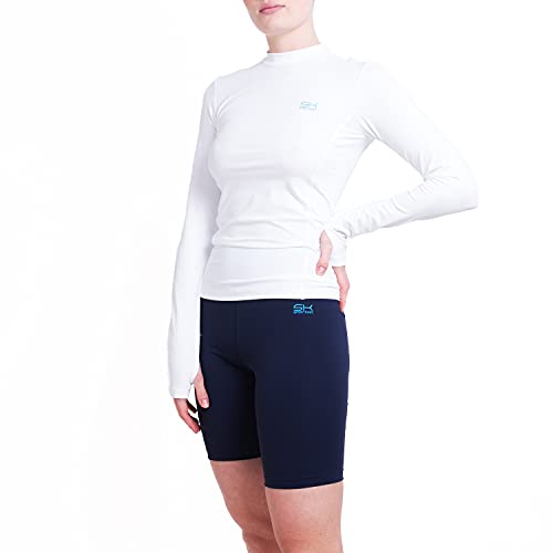 Sportkind Mädchen & Damen Sport Langarm Funktionsshirt mit Daumenloch, Laufshirt, UV-Schutz, atmungsaktiv, weiß, Gr. M von Sportkind