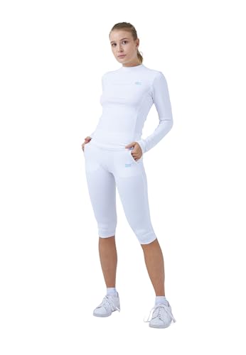 Sportkind Mädchen & Damen Sport Langarm Funktionsshirt mit Daumenloch, Laufshirt, UV-Schutz, atmungsaktiv, weiß, Gr. S von Sportkind
