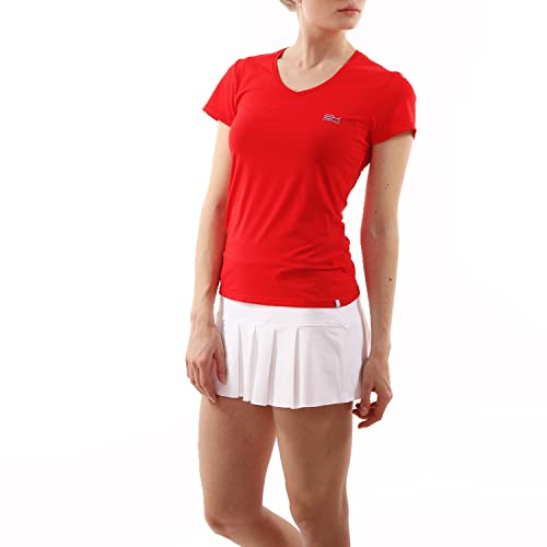 Sportkind Mädchen & Damen Tennis, Fitness, Sport T-Shirt, Kurzarm, V-Ausschnitt, UV-Schutz UPF 50+, atmungsaktiv, rot, Gr. M von Sportkind