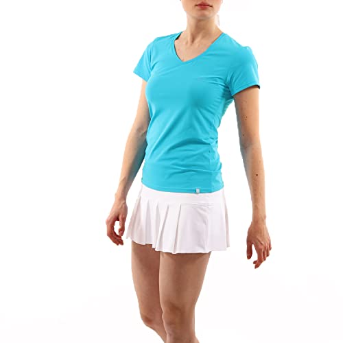 Sportkind Mädchen & Damen Tennis, Fitness, Sport T-Shirt, Kurzarm, V-Ausschnitt, UV-Schutz UPF 50+, atmungsaktiv, türkis, Gr. 152 von Sportkind