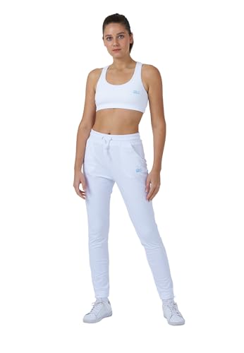 Sportkind Mädchen & Damen Tennis, Fitness, Sport Jogginghose lang mit Taschen, atmungsaktiv, Weiss, Gr. XL von Sportkind