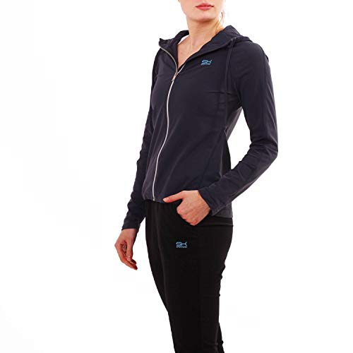 Sportkind Mädchen & Damen Tennis, Fitness, Sport Joggingjacke mit Kapuze & RV-Tasche, atmungsaktiv, navy blau, Gr. 158 von Sportkind