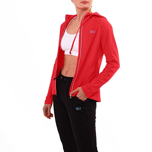 Sportkind Mädchen & Damen Tennis, Fitness, Sport Joggingjacke mit Kapuze & RV-Tasche, atmungsaktiv, rot, Gr. M von Sportkind