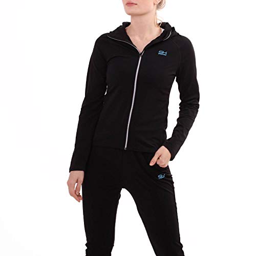 Sportkind Mädchen & Damen Tennis, Fitness, Sport Joggingjacke mit Kapuze & RV-Tasche, atmungsaktiv, schwarz, Gr. XL von Sportkind