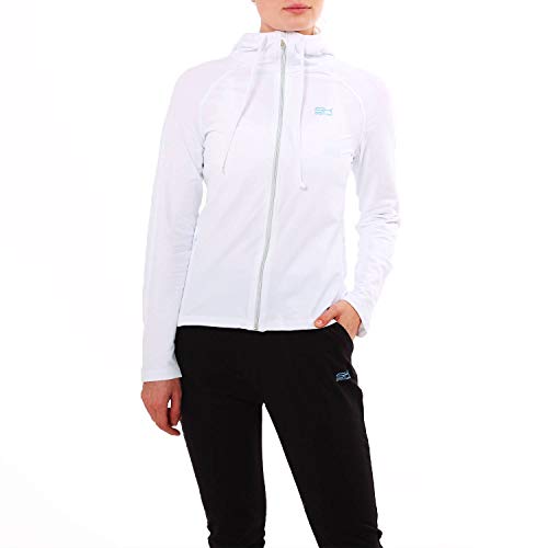 Sportkind Mädchen & Damen Tennis, Fitness, Sport Joggingjacke mit Kapuze & RV-Tasche, atmungsaktiv, weiss, Gr. L von Sportkind