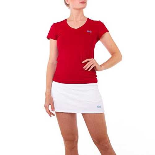 Sportkind Mädchen & Damen Tennis, Fitness, Sport T-Shirt, Kurzarm, V-Ausschnitt, UV-Schutz UPF 50+, atmungsaktiv, Bordeaux rot, Gr. M von Sportkind