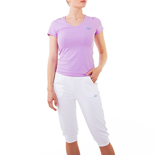 Sportkind Mädchen & Damen Tennis, Fitness, Sport T-Shirt, Kurzarm, V-Ausschnitt, UV-Schutz UPF 50+, atmungsaktiv, Flieder, Gr. 134 von Sportkind