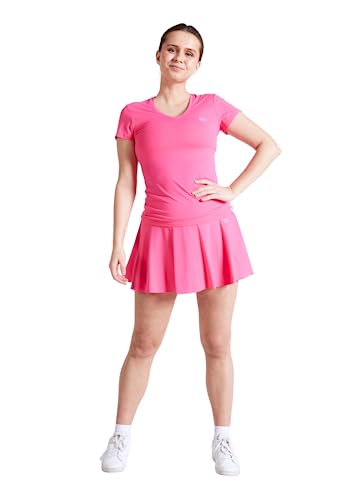 Sportkind Mädchen & Damen Tennis, Fitness, Sport T-Shirt, Kurzarm, V-Ausschnitt, UV-Schutz UPF 50+, atmungsaktiv, Hibiscus pink, Gr. 140 von Sportkind