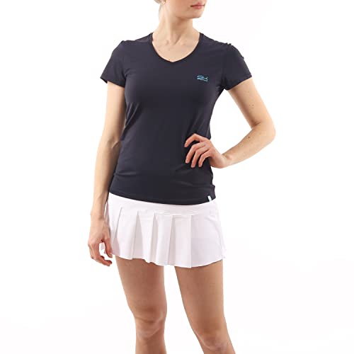 Sportkind Mädchen & Damen Tennis, Fitness, Sport T-Shirt, Kurzarm, V-Ausschnitt, UV-Schutz UPF 50+, atmungsaktiv, Navy blau, Gr. 128 von Sportkind