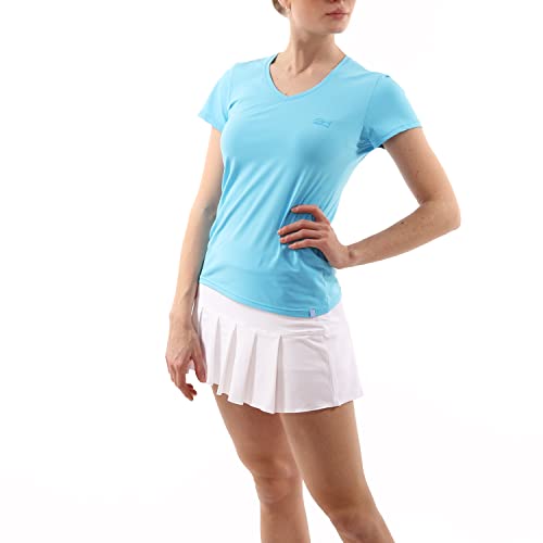 Sportkind Mädchen & Damen Tennis, Fitness, Sport T-Shirt, Kurzarm, V-Ausschnitt, UV-Schutz UPF 50+, atmungsaktiv, hellblau, Gr. 140 von Sportkind