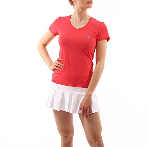 Sportkind Mädchen & Damen Tennis, Fitness, Sport T-Shirt, Kurzarm, V-Ausschnitt, UV-Schutz UPF 50+, atmungsaktiv, pfirsich, Gr. XL von Sportkind