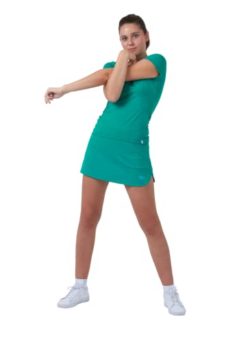 Sportkind Mädchen & Damen Tennis, Fitness, Sport T-Shirt, Kurzarm, V-Ausschnitt, UV-Schutz UPF 50+, atmungsaktiv, smaragd grün, Gr. 152 von Sportkind