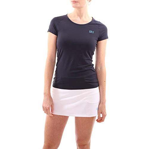 Sportkind Mädchen & Damen Tennis, Fitness, Sport T-Shirt, Rundhals, UV-Schutz UPF 50+, atmungskativ, Kurzarm, Navy blau, Gr. M von Sportkind