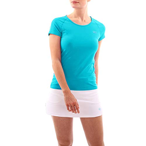 Sportkind Mädchen & Damen Tennis, Fitness, Sport T-Shirt, Rundhals, UV-Schutz UPF 50+, atmungskativ, Kurzarm, türkis, Gr. 140 von Sportkind