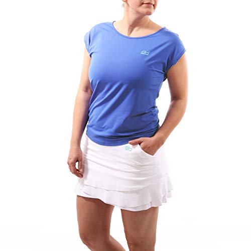 Sportkind Mädchen & Damen Tennis, Fitness, Sport T-Shirt Loose Fit, atmungsaktiv, UV-Schutz UPF 50+, Kurzarm, Kornblumen blau, Gr. XXL von Sportkind