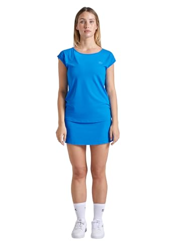 Sportkind Mädchen & Damen Tennis, Fitness, Sport T-Shirt Loose Fit, atmungsaktiv, UV-Schutz UPF 50+, Kurzarm, Cyan blau, Gr. L von Sportkind