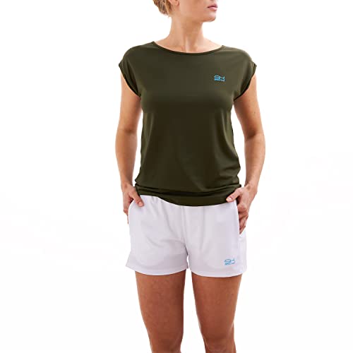 Sportkind Mädchen & Damen Tennis, Fitness, Sport T-Shirt Loose Fit, atmungsaktiv, UV-Schutz UPF 50+, Kurzarm, Khaki, Gr. L von Sportkind