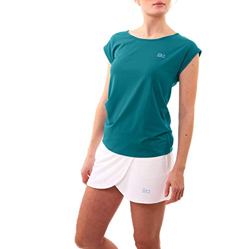 Sportkind Mädchen & Damen Tennis, Fitness, Sport T-Shirt Loose Fit, atmungsaktiv, UV-Schutz UPF 50+, Kurzarm, Petrol grün, Gr. XL von Sportkind