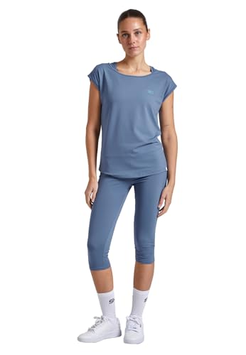 Sportkind Mädchen & Damen Tennis, Fitness, Sport T-Shirt Loose Fit, atmungsaktiv, UV-Schutz UPF 50+, Kurzarm, grau blau, Gr. S von Sportkind