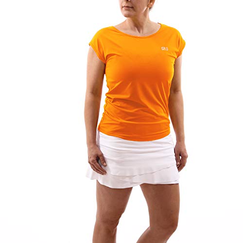 Sportkind Mädchen & Damen Tennis, Fitness, Sport T-Shirt Loose Fit, atmungsaktiv, UV-Schutz UPF 50+, Kurzarm, orange, Gr. L von Sportkind